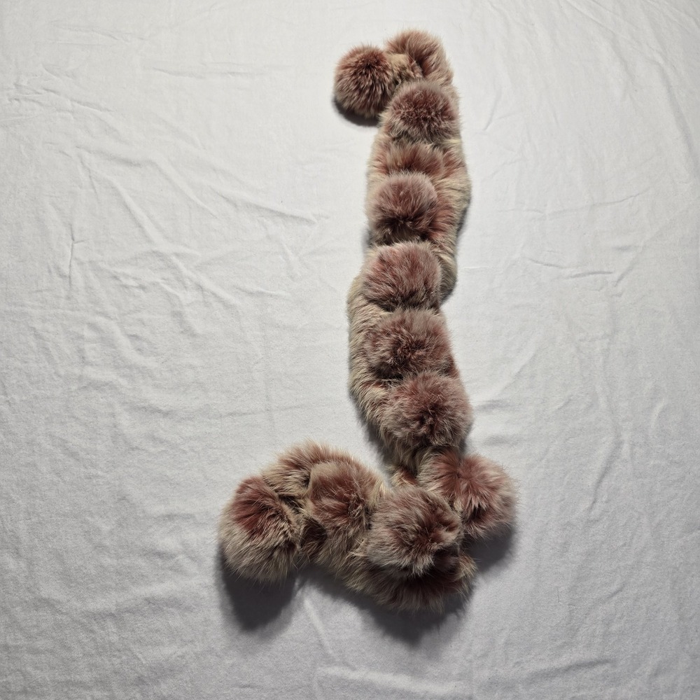 Rabbit‎ Fur Scarf Soft 31" L Brick Red Cream - Picture 2 of 6
